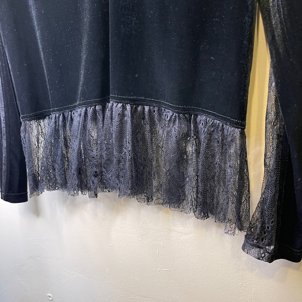 Allison NY | Velvet Lace Long Sleeve V-Neck Peplum Dark Academia Blouse - Picture 9 of 14
